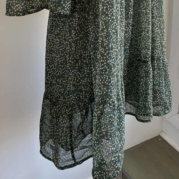Park & Fifth Green Micro-Floral Chiffon Tiered Double Layered Mini Dress – US M - Picture 2 of 11
